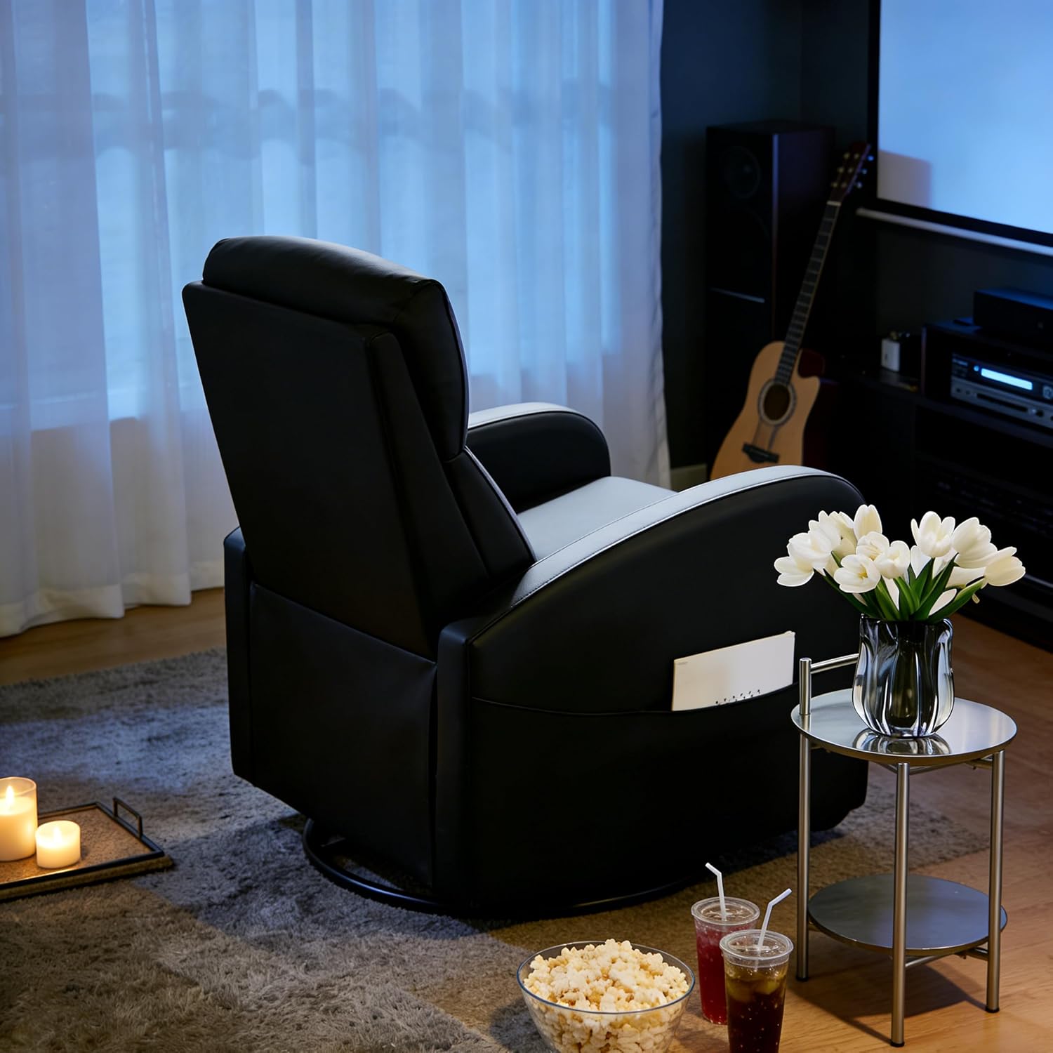 Simple Deluxe Massage Recliner Chair - Adjustable PU Leather Recliner, Luxe Reading Chair & Sofa Chair for Living Room Chairs or Bedroom Chair, Small Recliner for Home Theater, Black