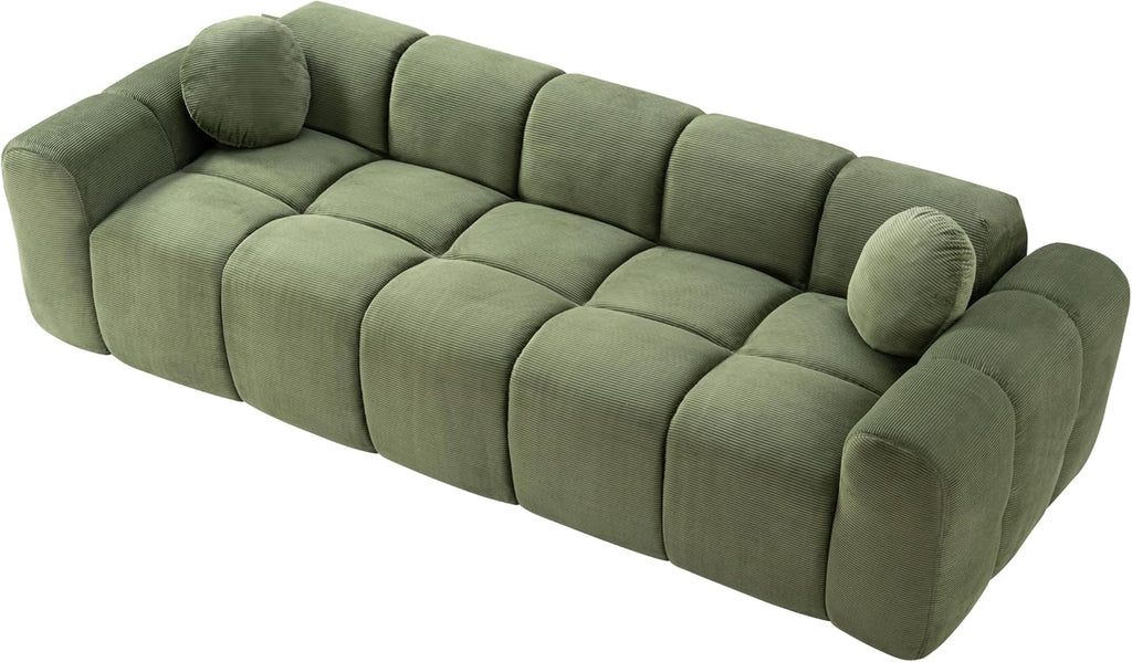 98.4-Inch Oversized Boneless Cloud Couches Deep Seat Foam Sofa Couch with 2 Round Toss Pillows, Luxury Corduroy Upholstered 3 Seat Tufted Loveseat, Cloud Sofa in a Box