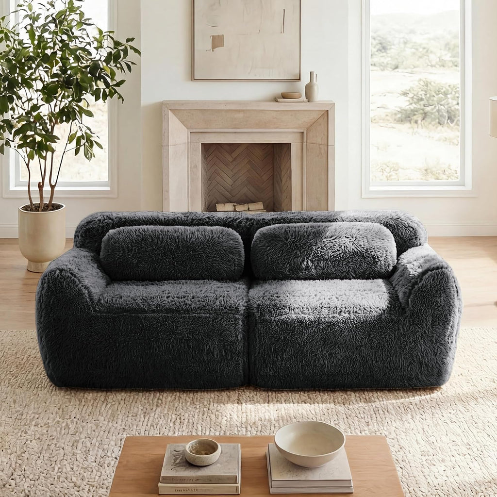 80-Inch Boneless Love Seat Couches in a Box, 2 Seat Modular Foam Cloud Sofa Floor Compressed Loveseat Couch W/Angle Armrests for Home Apartments Bedroom Living Room