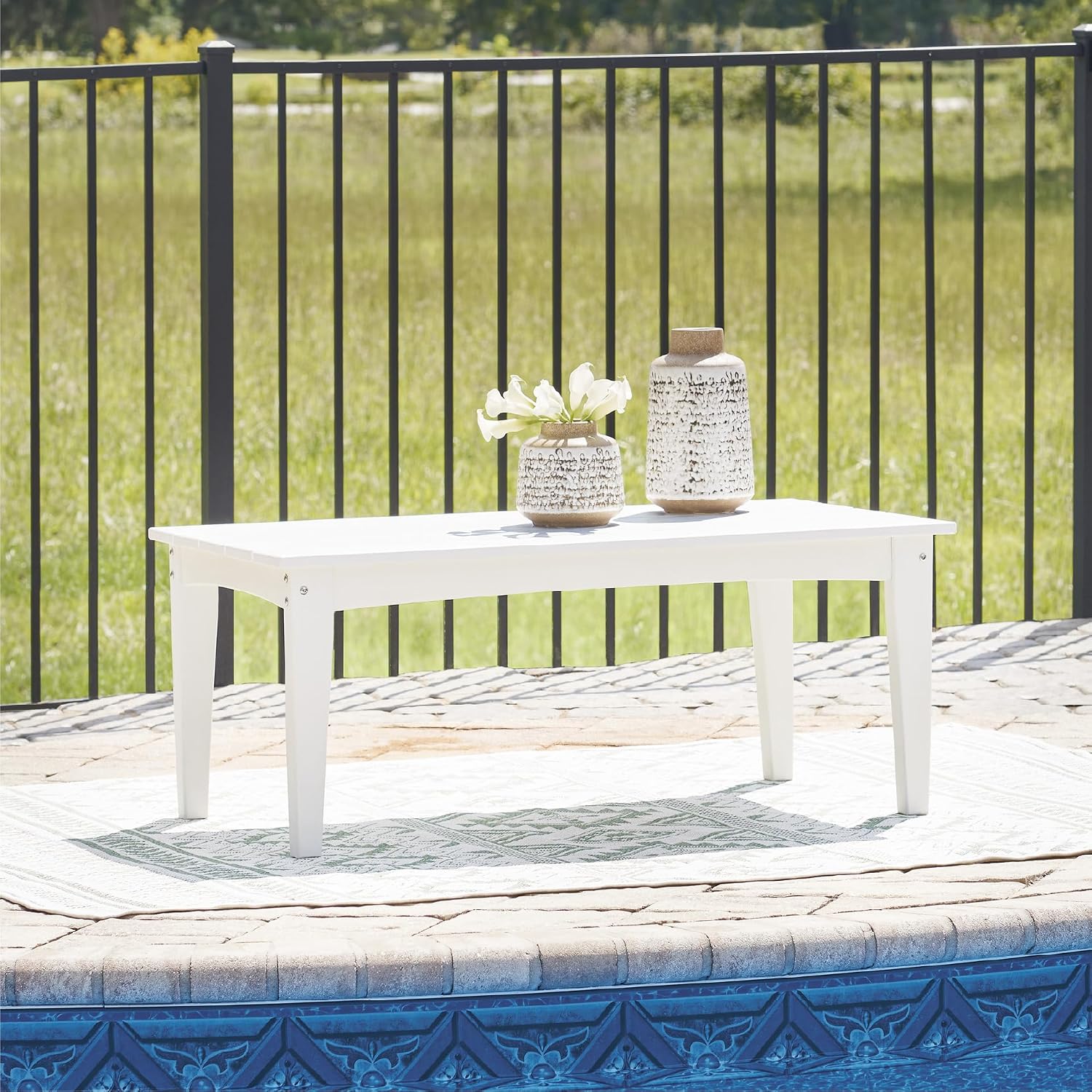 Signature Design by Ashley Hyland Wave Modern Weather Resistant HDPE Outdoor Coffee Table, White