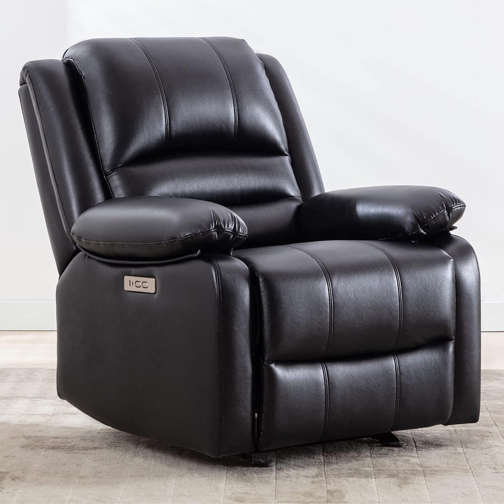 Watson & Whitely Power Recliner Chair for Adults, Faux Leather Electric Reclining Chair for Living Room, Upholstered Recliner with USB Port, Black
