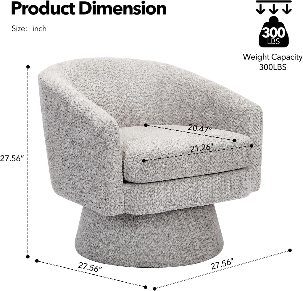 360° Swivel Barrel Accent Chair, Modern Chenille Upholstered Armchair with Curved Back, Soft Cushion & Arms, Wooden Frame, Storage Pocket, Comfy Reading Lounge Chair for Living Room, Bedroom, Office