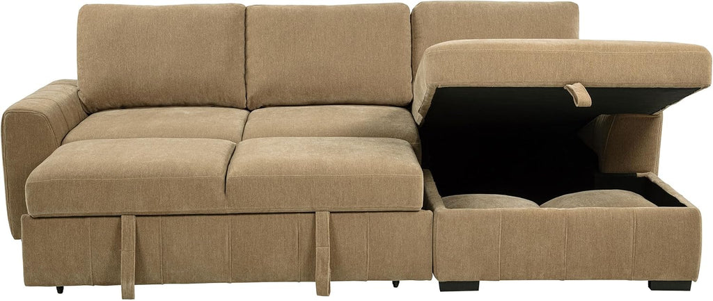 Coaster Home Furnishings - Pastrana - Wood and Fabric - Sleeper Sectional Sofa with Right-arm-Facing Chaise, and Track Arms - Living Room - Camel - 500348