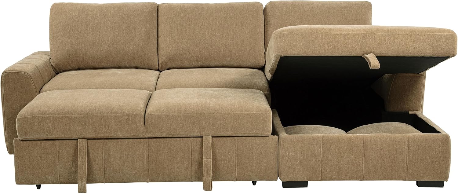 Coaster Home Furnishings - Pastrana - Wood and Fabric - Sleeper Sectional Sofa with Right-arm-Facing Chaise, and Track Arms - Living Room - Camel - 500348