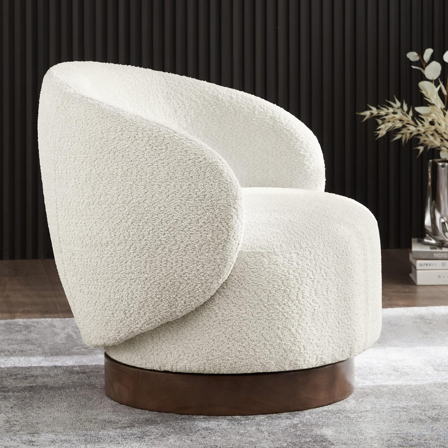 KISLOT Swivel Accent Chair Round Barrel Armchair Upholstered Performance Fabric for Living Room Bedroom Reading Waitingroom,2 PCS,Cream