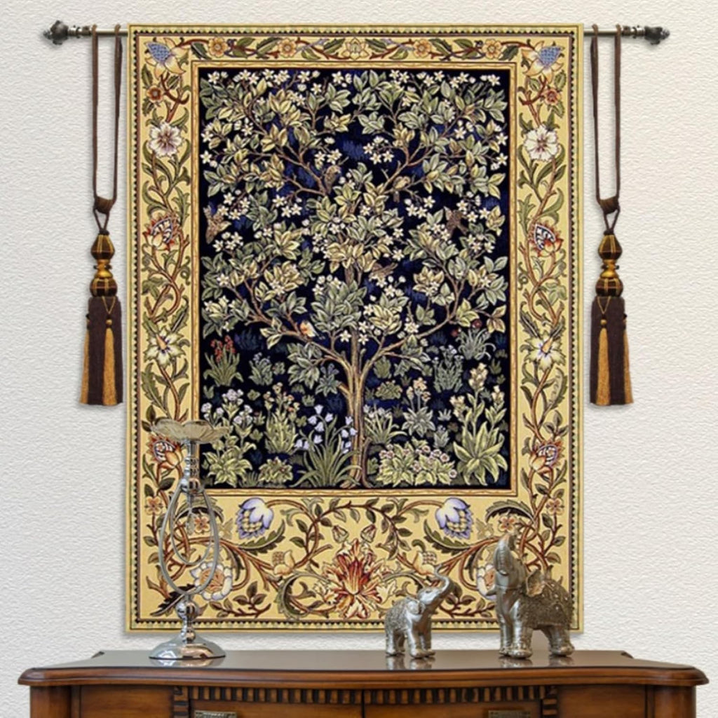 ORITURAL Medieval Tapestry, William Morris Tree of Life Tapestry, Vintage Tapestry, Jacquard Woven Tapestry Wall Hanging, Large Wall Tapestry for Living Room (Blue, 35L x 27W, Unframed)