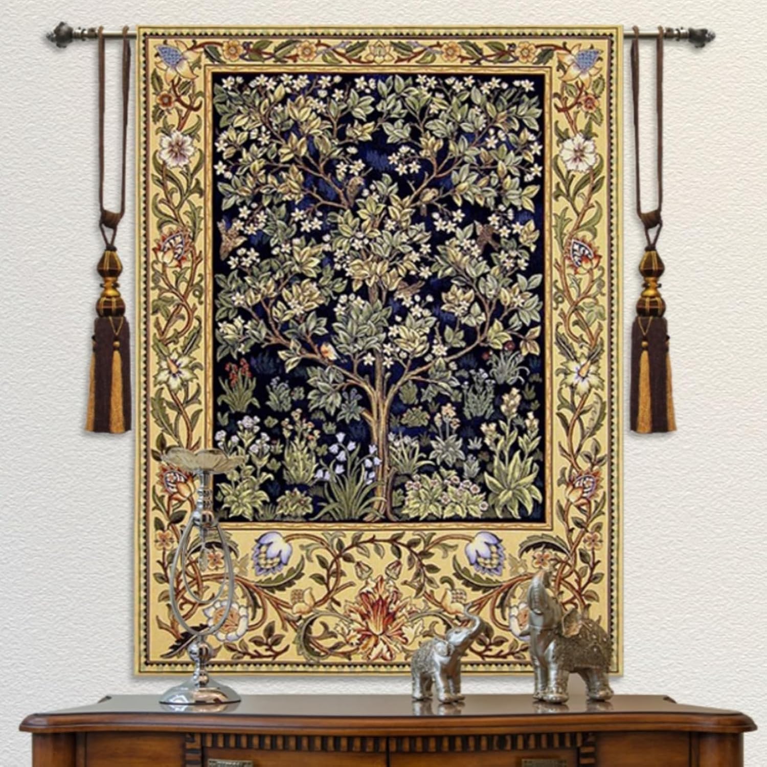 ORITURAL Medieval Tapestry, William Morris Tree of Life Tapestry, Vintage Tapestry, Jacquard Woven Tapestry Wall Hanging, Large Wall Tapestry for Living Room (Blue, 35L x 27W, Unframed)