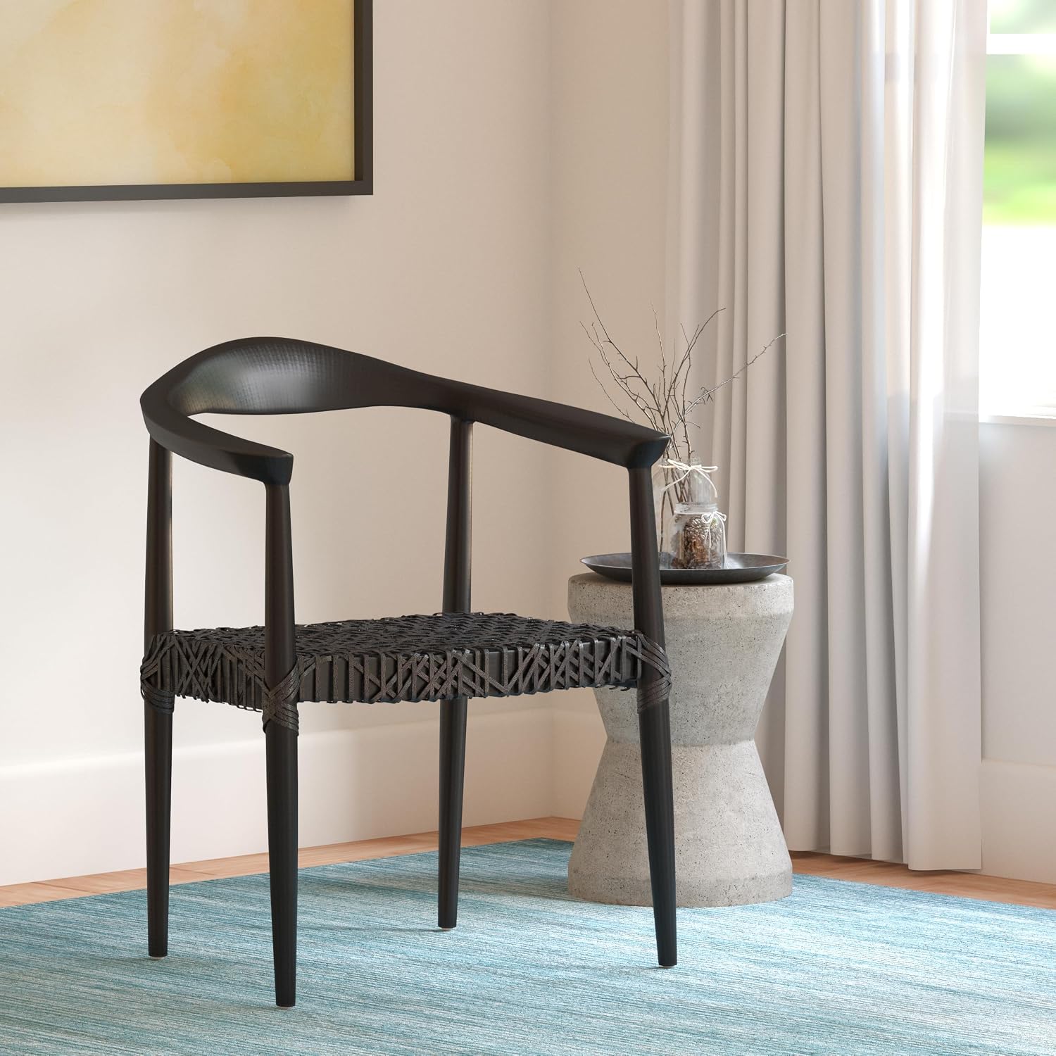 Safavieh Home Collection Juneau Leather Woven Natural and Off-White Accent Chair
