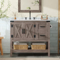AMERLIFE 36' Farmhouse Bathroom Vanity with Sink Combo, Wood Barn Door Freestanding Small Single Bath Storage Cabinet Set with Sliding Drawers & Open Shelf, Paper Towel Holder, Light Gray