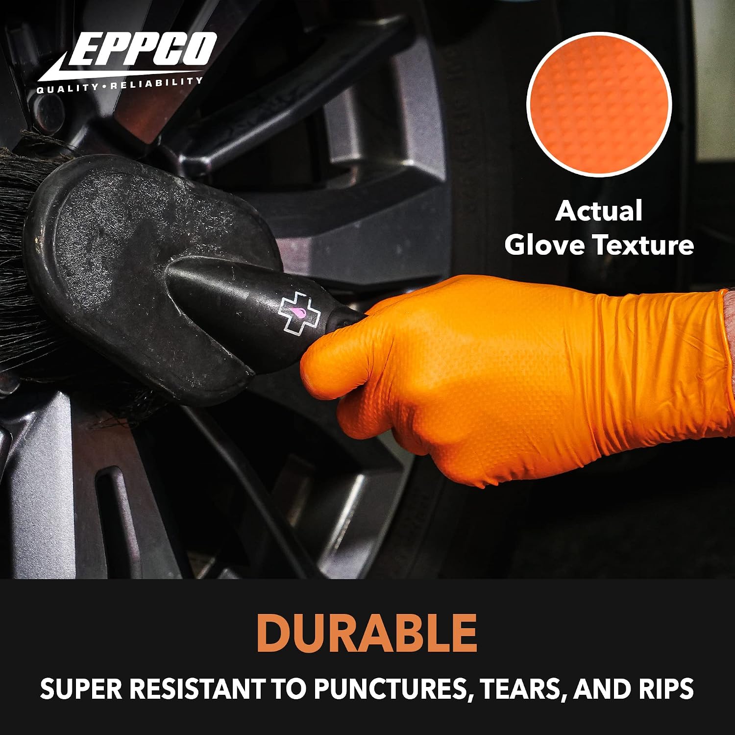 EPPCO TigerGrip 8-Mil Nitrile Glove Disposable Powder, Latex Free Textured Superior Grip Orange Gloves