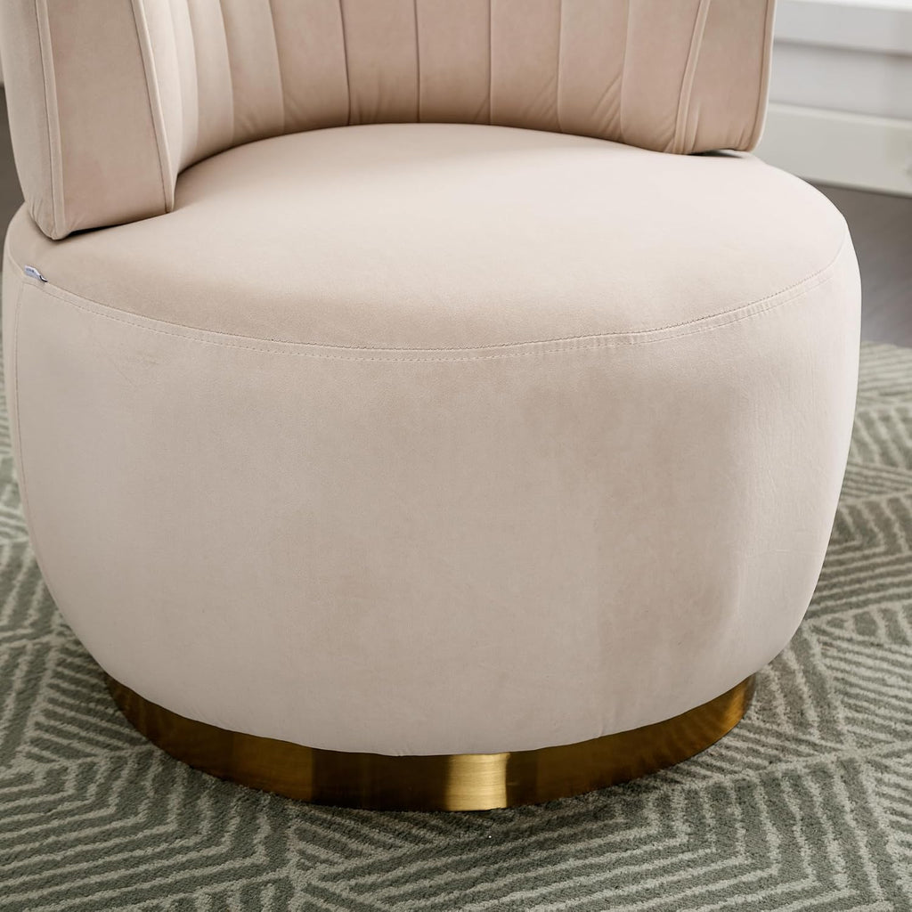 KEIKI Swivel Barrel Accent Chair, 360 Degree Rotating Upholstered Armchair with Velvet Fabric for Living Room, Office, Bedroom, Beige