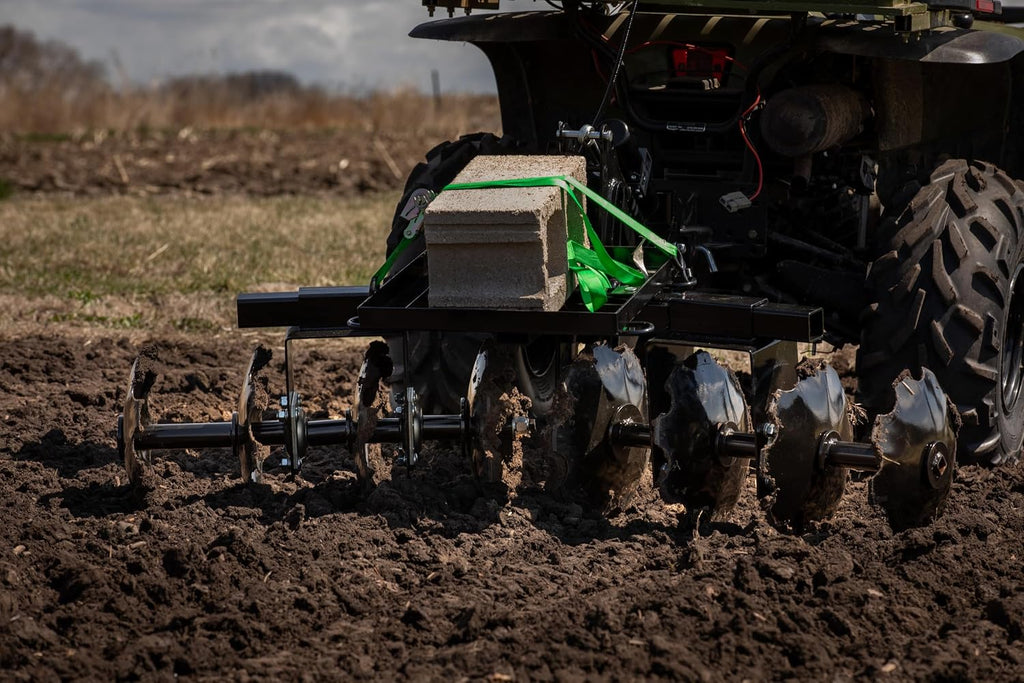 IMPACT IMPLEMENTS® Disc Plow Harrow with Weight Tray for ATV/UTV/Garden Tractors. Prep Soil, Cut Weeds & Clear Crop Remains.
