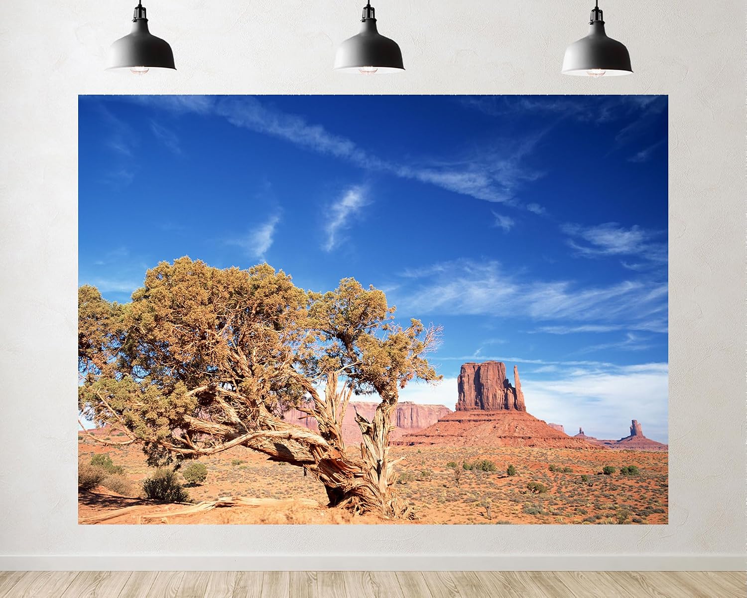 Trykid 20x10ft Monument Valley Desert Landscape Backdrop Wild West Blue Sky Red Rock Formation Tree Photography Background for Hiking Camping Birthday Party Decoration Tapestry Prop Fabric