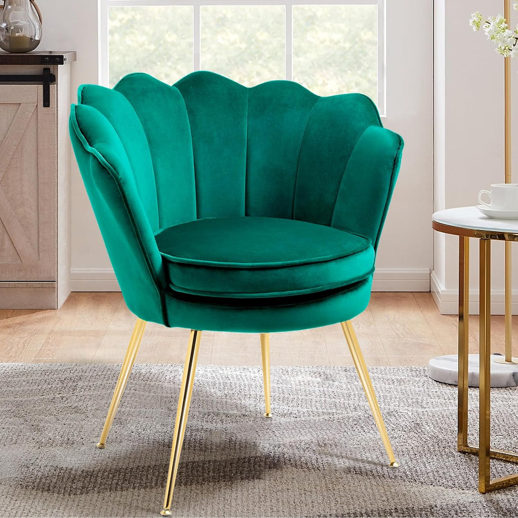 Czlolo Accent Chairs Set of 2 for Living Room, Velvet Upholstered Makeup Room Vanity Chair with Back, Golden Metal Legs Small Accent Side Chair for Bedroom, Cloud Chair Set, 2 Pcs Emerald Green