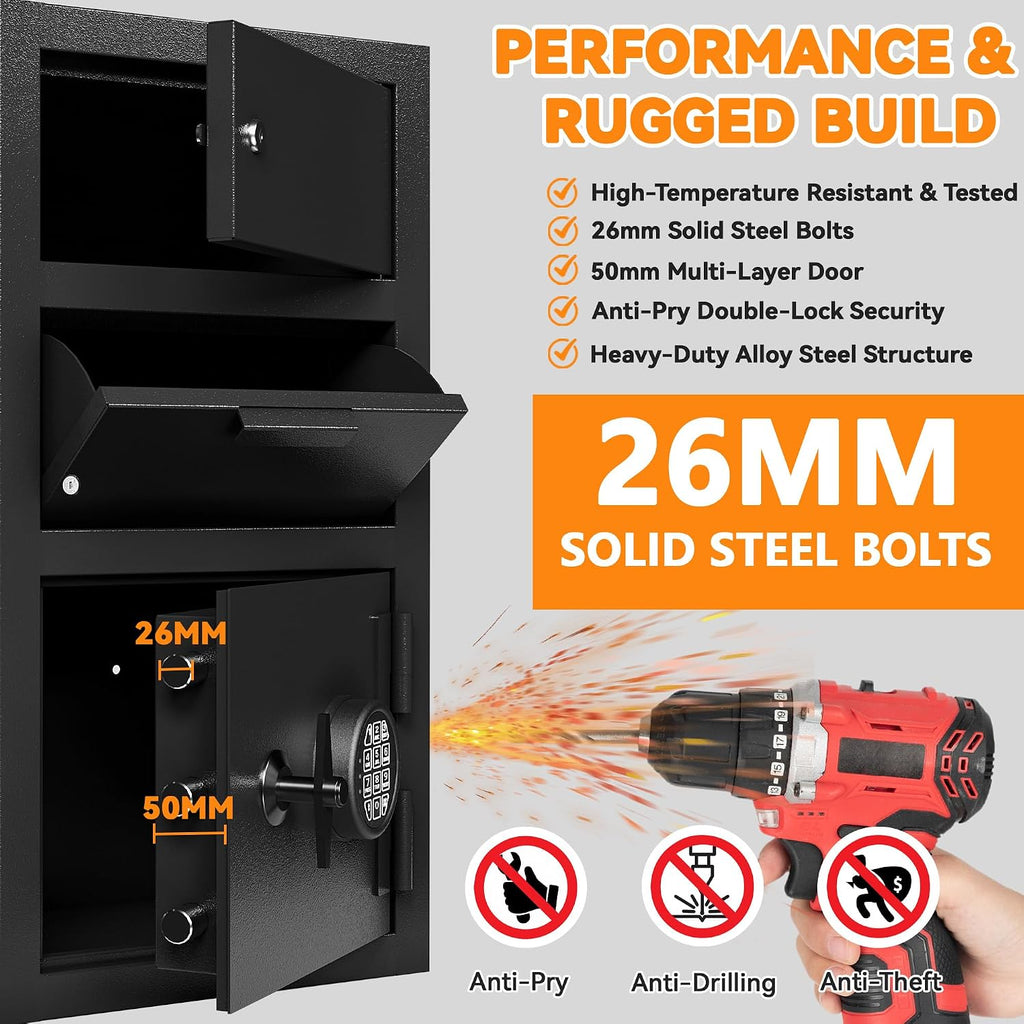 KAER 6.5 CuFt Drop Safe for Business, Cash Safe with Drop Slot, 68 lbs Heavy Duty Money Safe Box with Deposit Slot, Anti-Theft Safety Boxes for Home Floor Safe, Quick Access Digital Keypad Keys