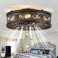 Bella Depot Caged Ceiling Fans with Lights,Vintage Victorian Rustic Crystal Fandelier,Low Profile Flush Mount, Farmhouse Ceiling Fan with Light and Remote for Bedroom,Kitchen,Dining Room