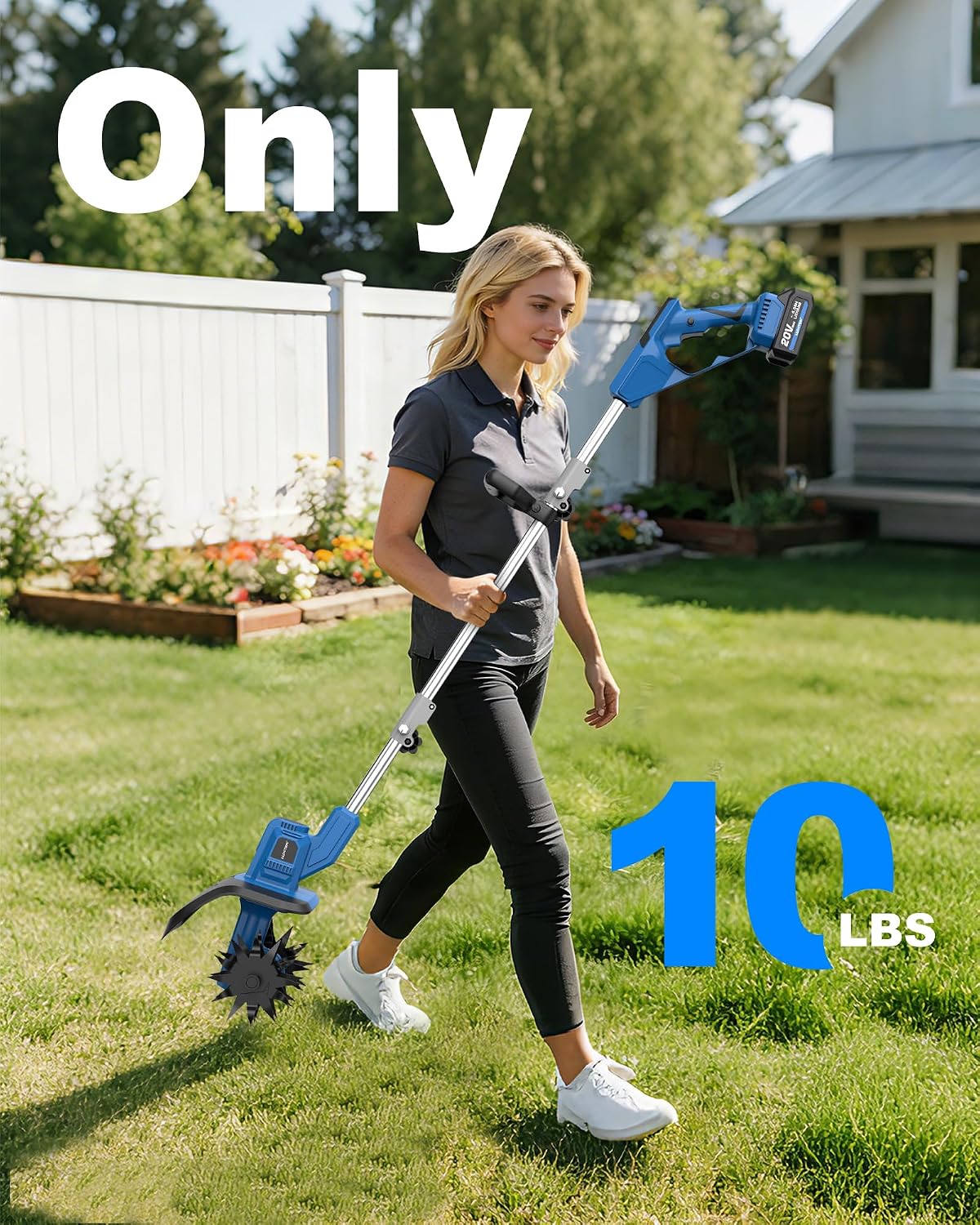 LUXTER Cordless Tiller Cultivator, 300RPM Electric Garden Tiller with 2×4.0Ah Batteries & Fast Charger, Brushless Motor, 9' Tilling Width 6.6' Depth Rototiller for Gardening Soil Cultivation