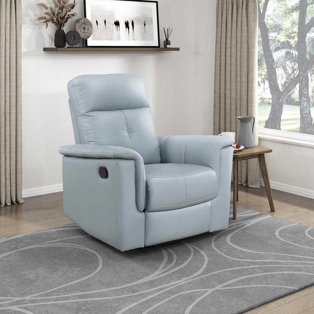 Lexicon Swivel Glider Recliner Chair, Comfy Nursery Glider, Top Grain Leather Match Recliner, Manual Reclining Chair for Living Room/Office/Apartment, Blue