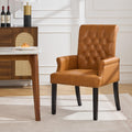 WUTUTUEE PU Leather Dining Chair with Arms, Upholstered Tufted High Back Dining Room Chairs, Accent Armchair with Solid Wood Leg and Nailhead Trim, Kitchen Dining Living Room, Brown
