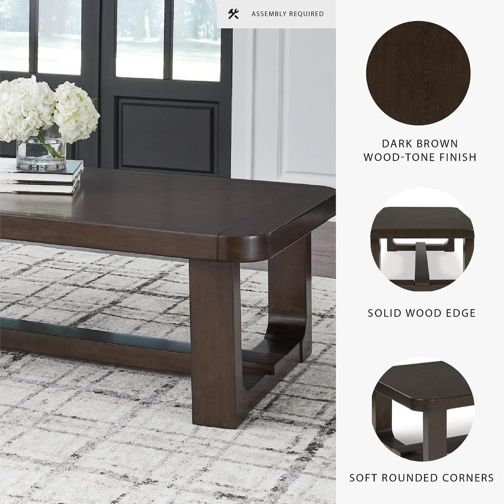Signature Design by Ashley Breckington Modern Coffee Table with Trestle Base, Dark Brown