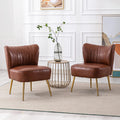 PU Leather Accent Chair Set of 2 - Comfy Armless Slipper Mid Century Side Chair With Golden Legs - Wingback Single Sofa for Living Room, Bedroom, Guest Room - Brown