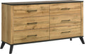 Coaster Home Furnishings - Kaywood - Engineered Wood - 6-Drawer Dresser with Mid-Century Modern Style, Two-Tone Design, Black Pull Handles, Weathered Brown Top Finish - Bedroom - Natural Pine - 225003