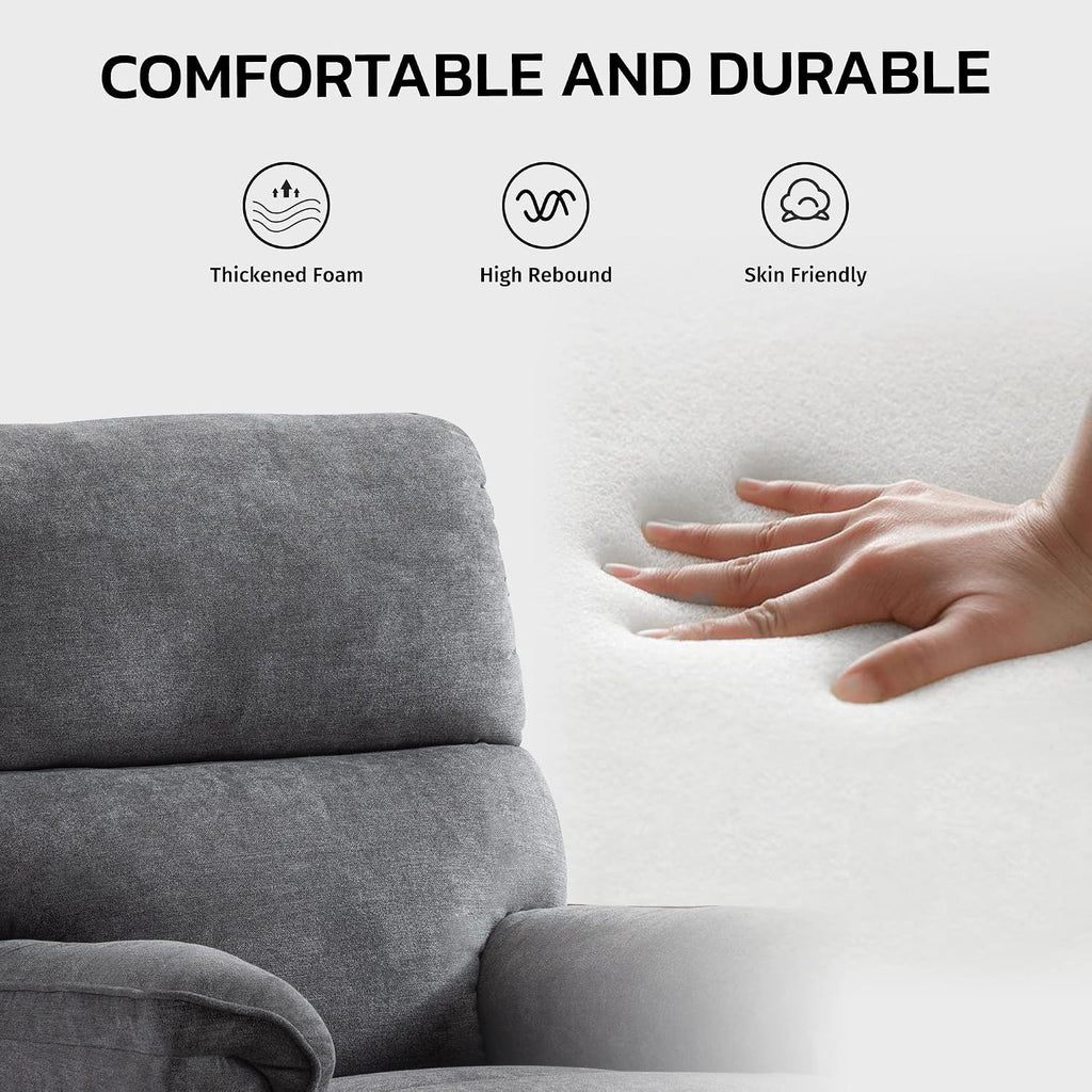 EBELLO Power Recliner Chair, Electric Recliner, Breathable Fabric Single Overstuffed Recliner Sofa Chair with USB Charge Port for Elderly Living Room, Bedroom, Gray, Power Gray