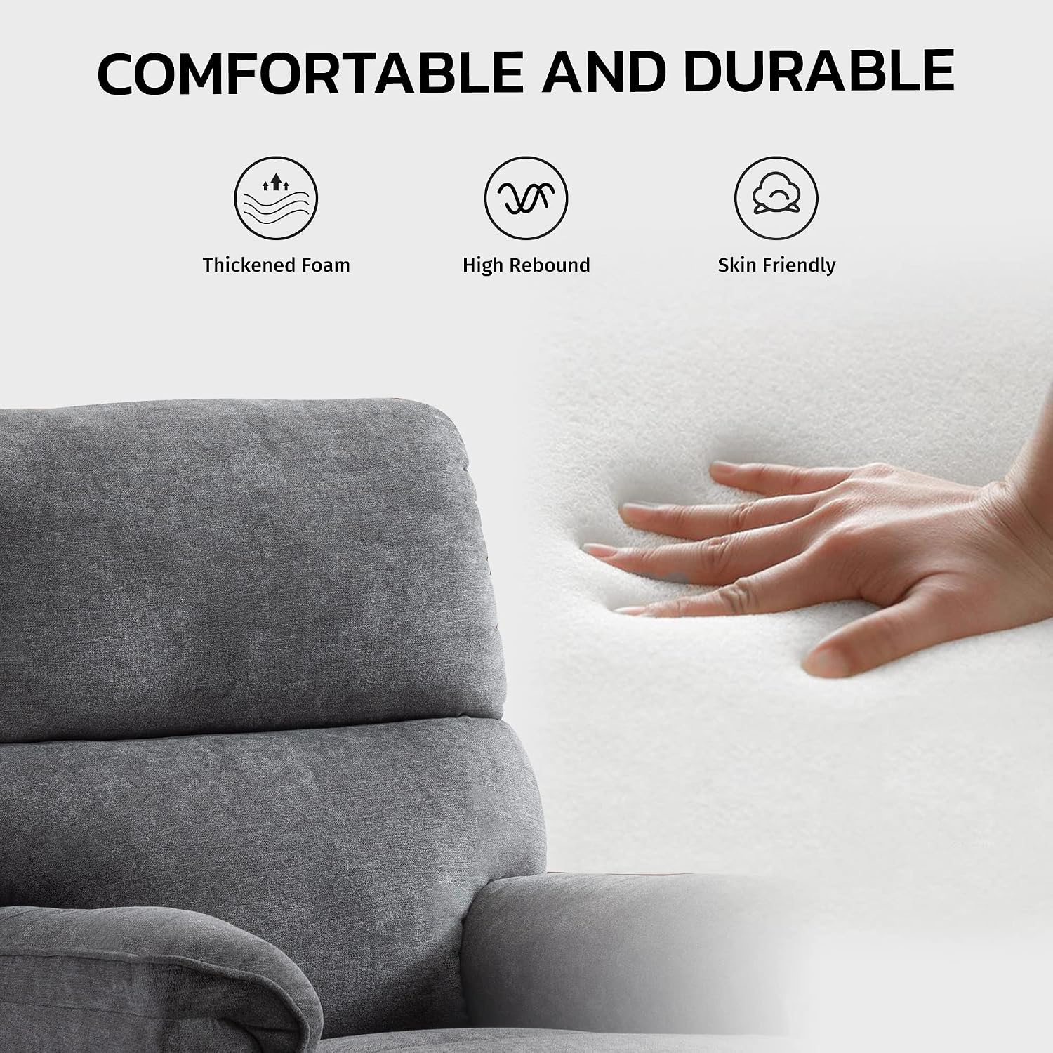 EBELLO Power Recliner Chair, Electric Recliner, Breathable Fabric Single Overstuffed Recliner Sofa Chair with USB Charge Port for Elderly Living Room, Bedroom, Gray, Power Gray