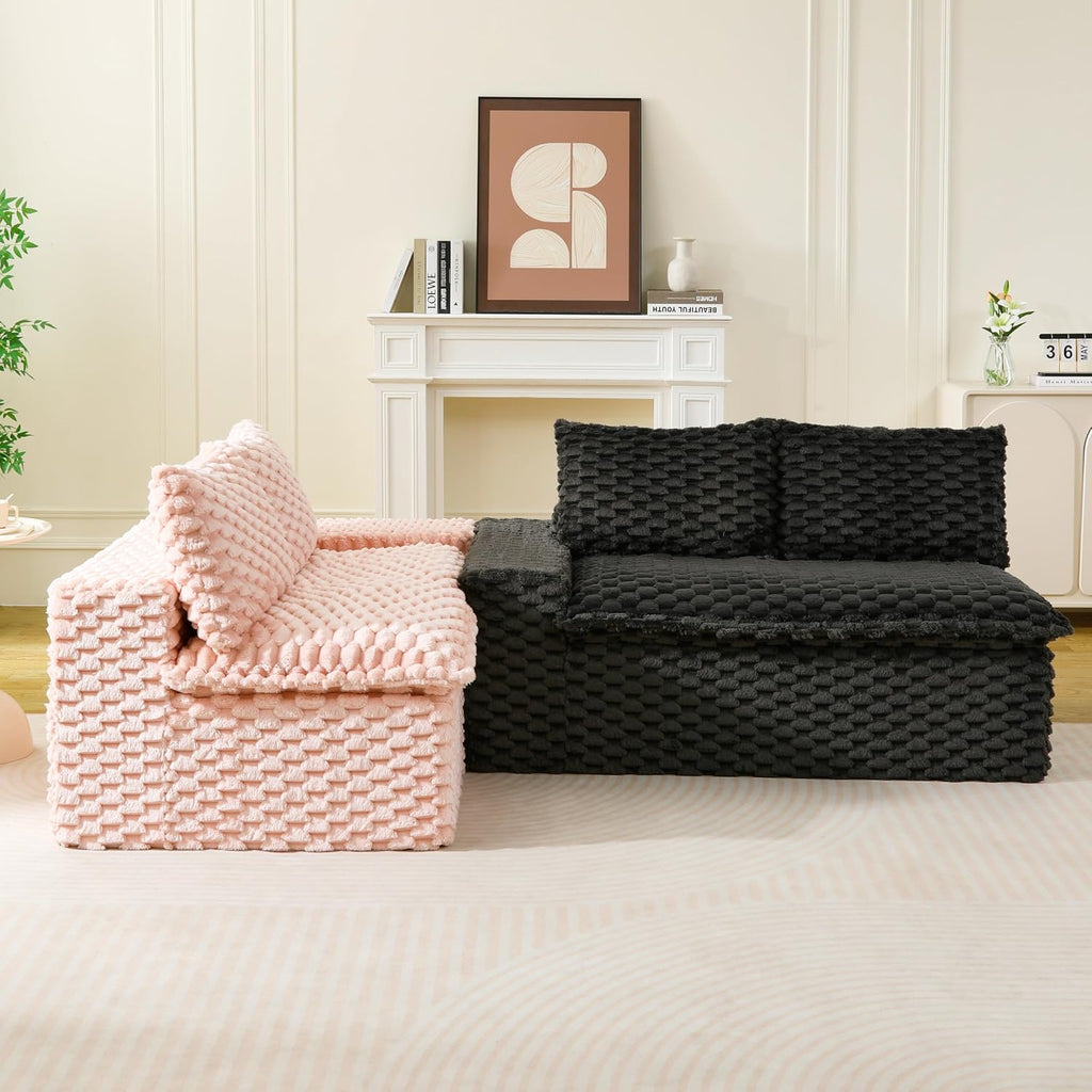 KEIKI 2Seat Modular Turtle Velvet Sofa Couch for Living Room Small Space Comfort Seekers Homeowners Warm Inviting Comfy Supportive Rest Space Elegant Premium Premium Design Pink
