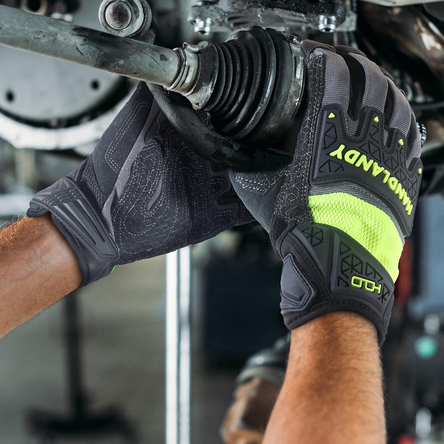 HANDLANDY Mens Work Gloves Touch screen, Utility Mechanic Gloves, Flexible Breathable Fit- Padded Knuckles & Palm