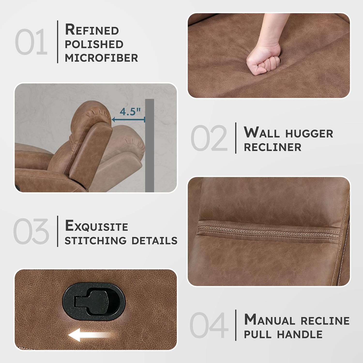 Lexicon 85' W Manual Double Reclining Sofa - Polished Microfiber Wall Hugger Manual 3 Seater Recliner Couch, Comfort Armrests, for Living Room, Home Theater, Easy Assembly, Brown