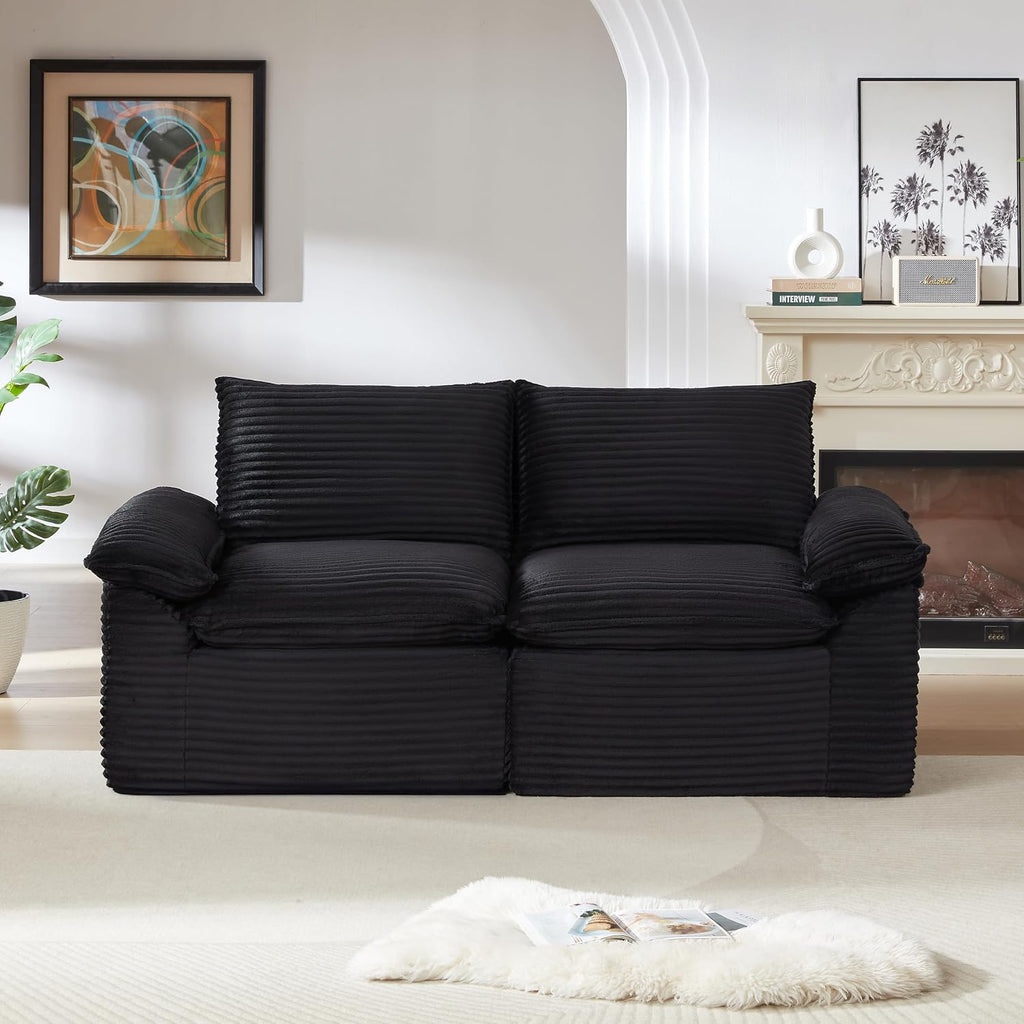 80-Inch Boneless Love Seat Couches in a Box, Modern 2 Seat Floor Modular Foam Cloud Sofa Corduroy Loveseat Couch W/Pillow-top Armrests for Home Apartments Bedroom
