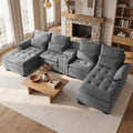 OUYESSIR 134' Oversized Grey Sectional Couches for Living Room,Fluffy Couch with Chaise Lounge&Tufted Buttons, U Shaped Living Room Sofa Set Furniture,Chenille 6 Seater Couch with Storage Console