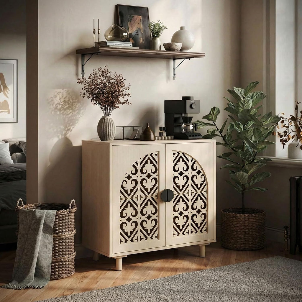 Decorative Storage Cabinet, Sideboard with Magnetic Latch, Adjustable Shelf, 29.8 x 15.7 x 31.5 Inches (2 Piece)