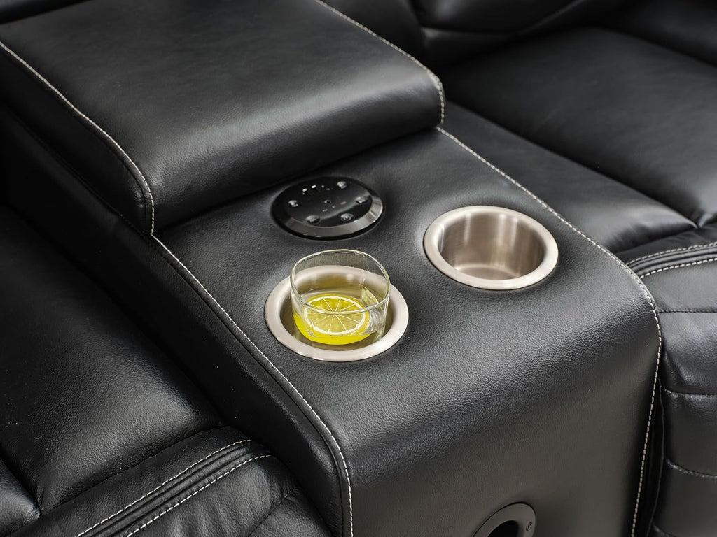 KEIKI 2-Piece Power Reclining Sofa Sets, Technical Leather Loveseat Sofa & 3 Seat Sofa, Living Room Furniture Set with Electric Recliners, Wireless Charger, Cup Holder, Storage Armrest, Black
