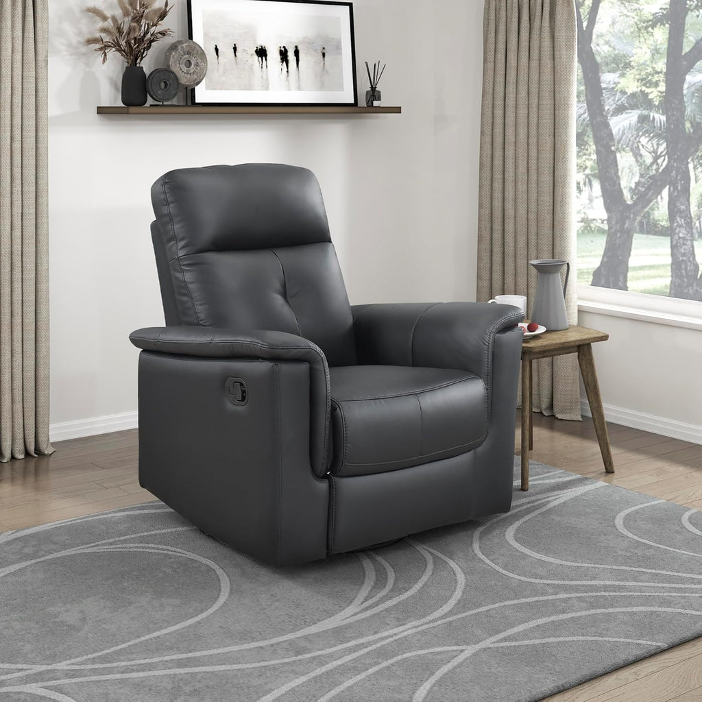 Lexicon Swivel Glider Recliner Chair, Comfy Nursery Glider, Top Grain Leather Match Recliner, Manual Reclining Chair for Living Room/Office/Apartment, Black