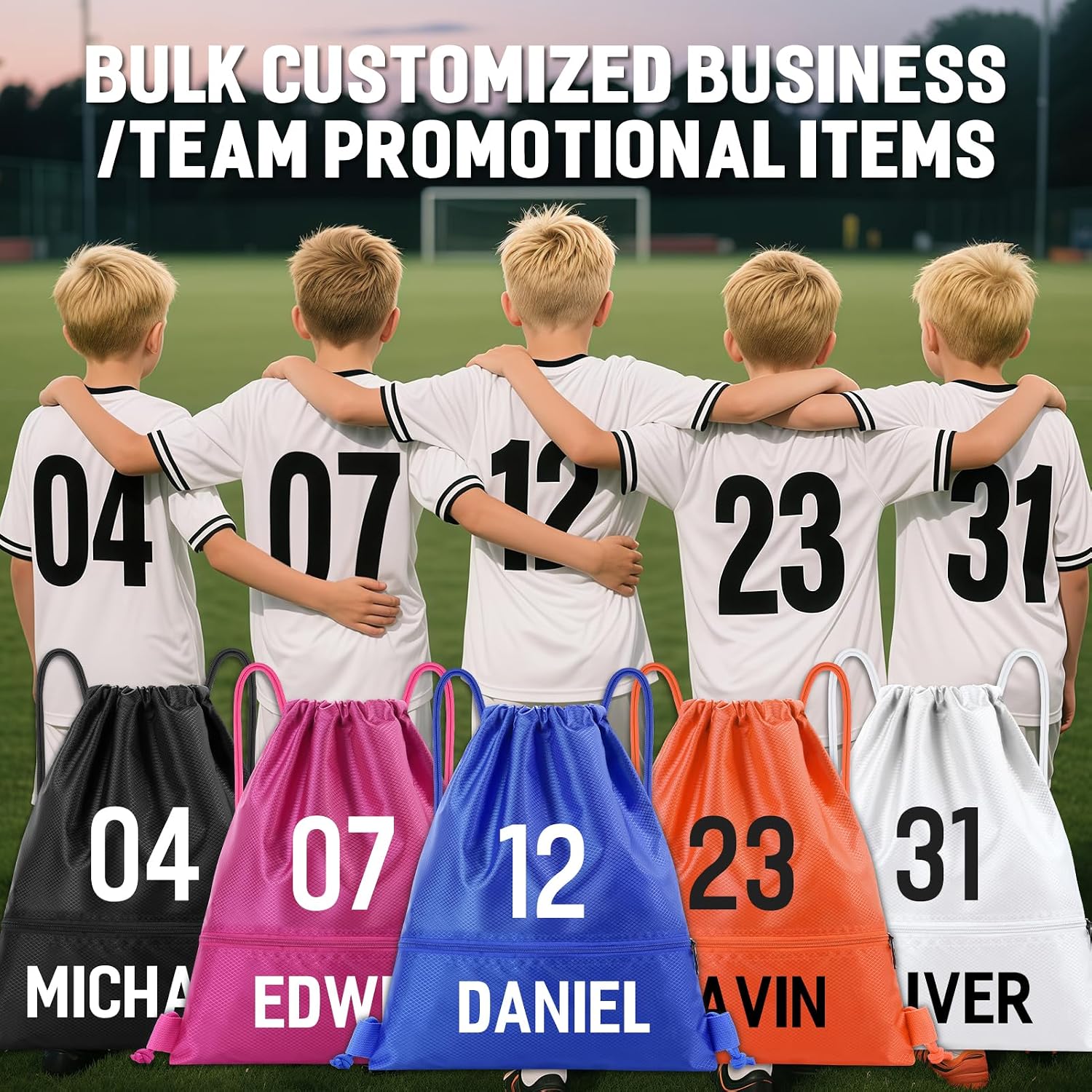 50 Pack Custom Drawstring Bags Bulk, Personalized Drawstring Backpacks with Initials Name for Sports, Draw String Back Bag for Travel Beach Dance Gymnastics Climb Trip Party Daily Use