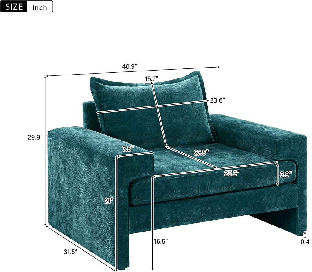 Christopher Knight Home Aylen Modern Chenille Upholstered Accent Chair with Wide Armrests, Wooden Living Room Club Chair, Bedroom Comfy Reading Chair with Back Pillow, Teal Green
