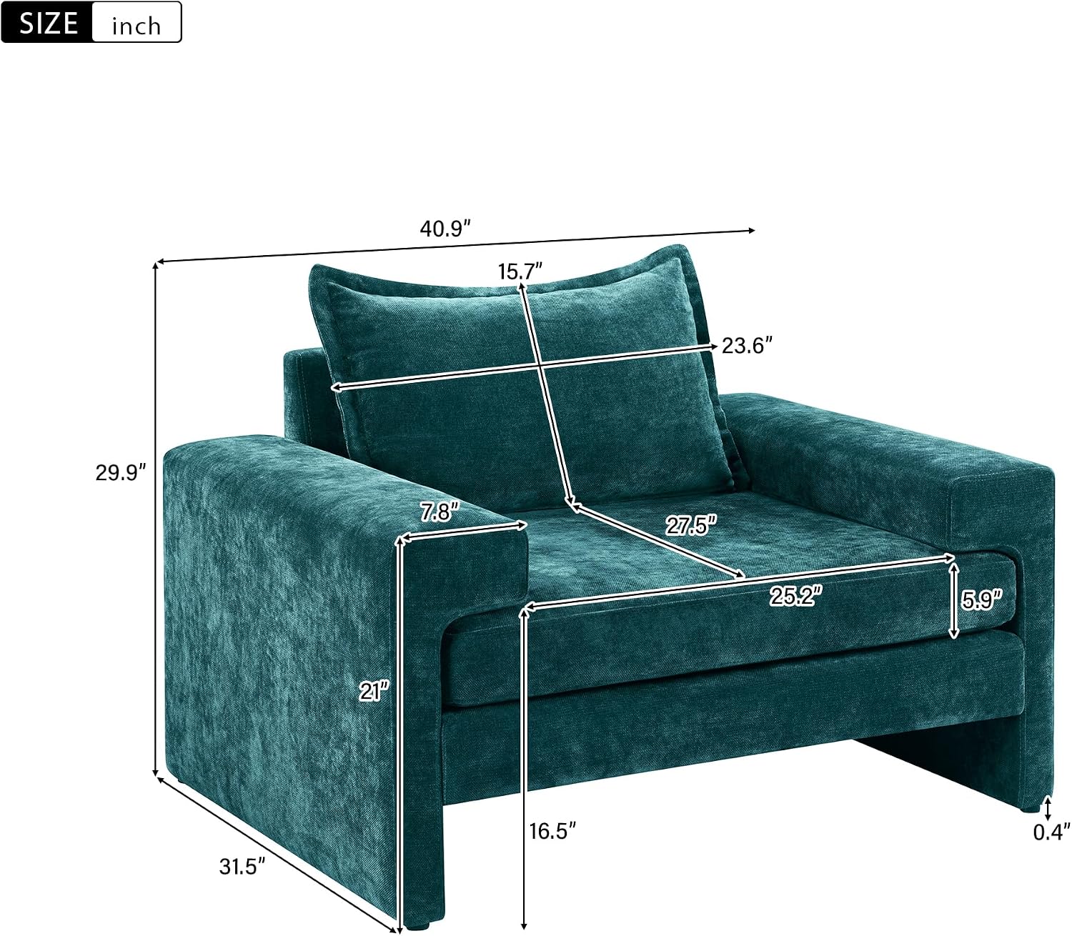 Christopher Knight Home Aylen Modern Chenille Upholstered Accent Chair with Wide Armrests, Wooden Living Room Club Chair, Bedroom Comfy Reading Chair with Back Pillow, Teal Green