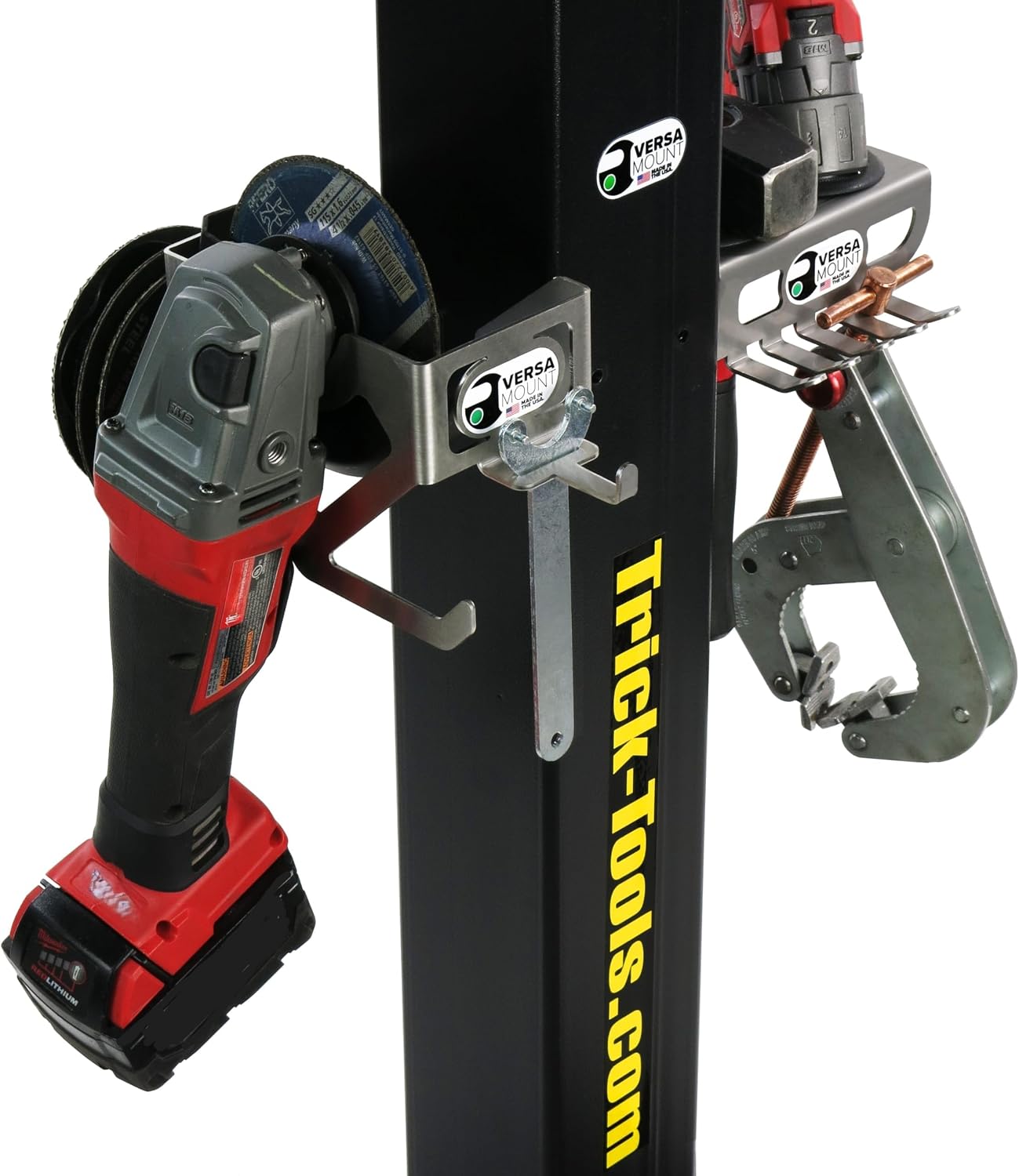 Trick-Tools Versa-Mount Heavy-Duty Vise and Bench Grinder Stand with Accessory Hangers, Made in the USA