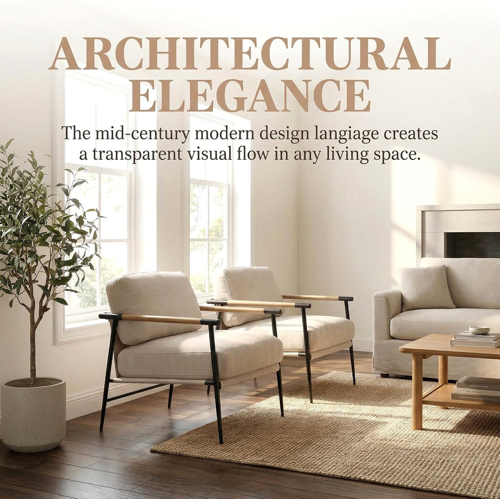 LukeAlon Mid Century Chenille Accent Chairs Set of 2, Ultra Soft Living Room Chairs with Metal Legs Modern Armchair Lounge Chairs Upholstered Comfy Leisure Chair for Bedroom Reception Area, Beige