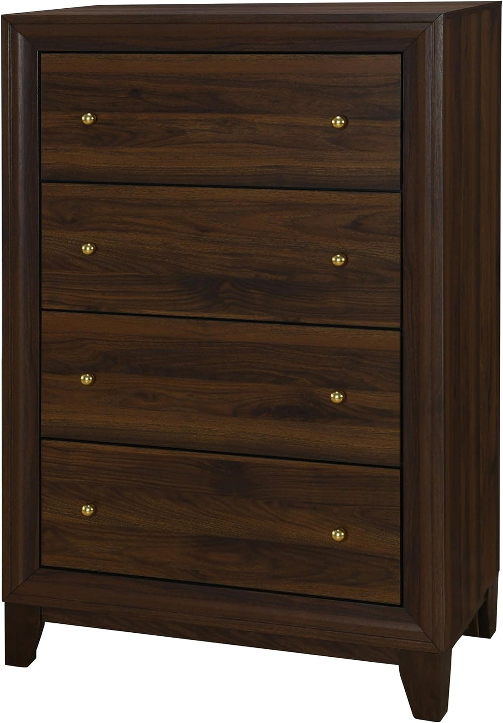 Coaster Home Furnishings - Welsley - Wood - 4-Drawer Chest with Gold Knobs, Mitered Trim and Angular Block Legs - Transitional - Bedroom - Walnut - 223445