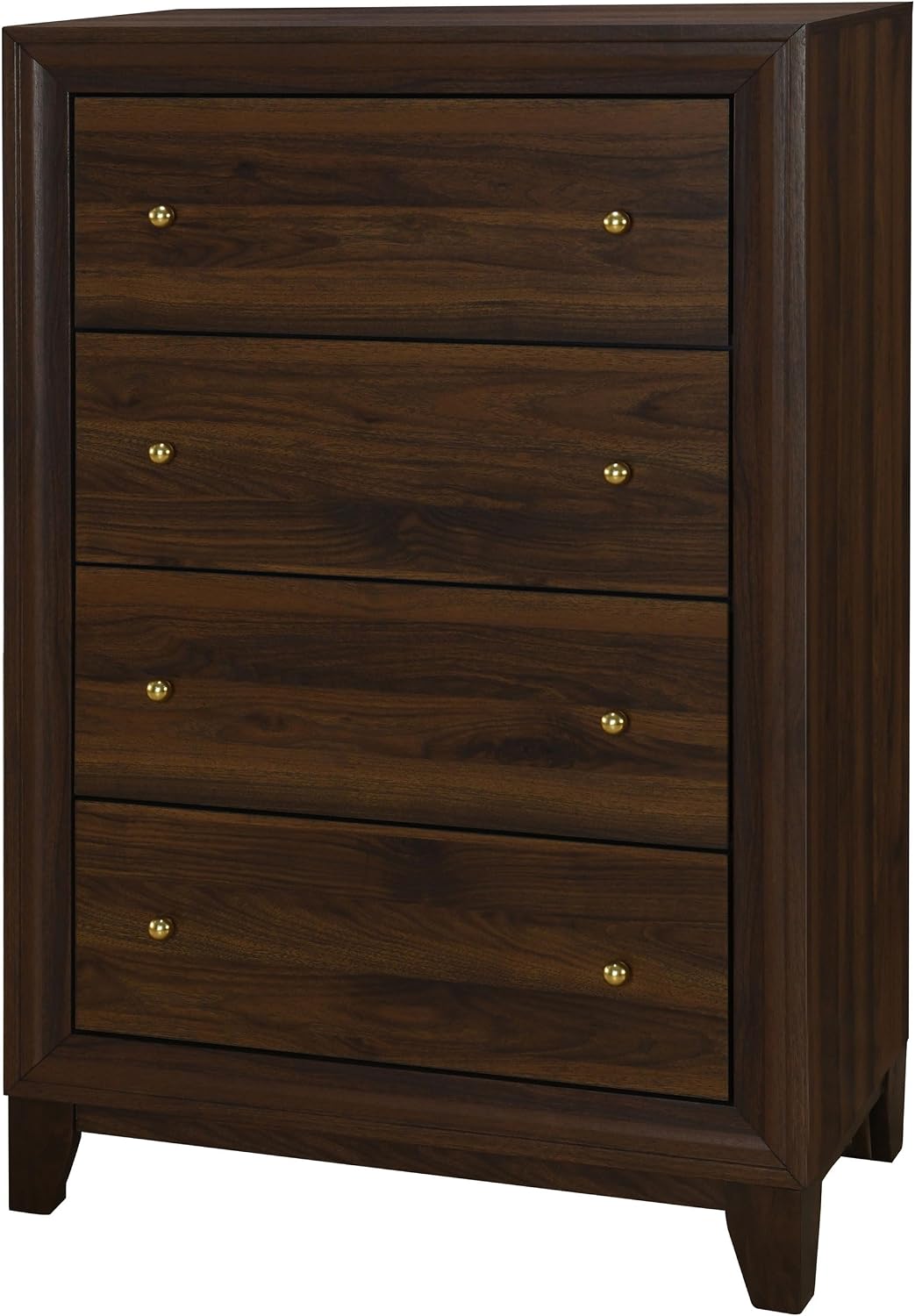 Coaster Home Furnishings - Welsley - Wood - 4-Drawer Chest with Gold Knobs, Mitered Trim and Angular Block Legs - Transitional - Bedroom - Walnut - 223445