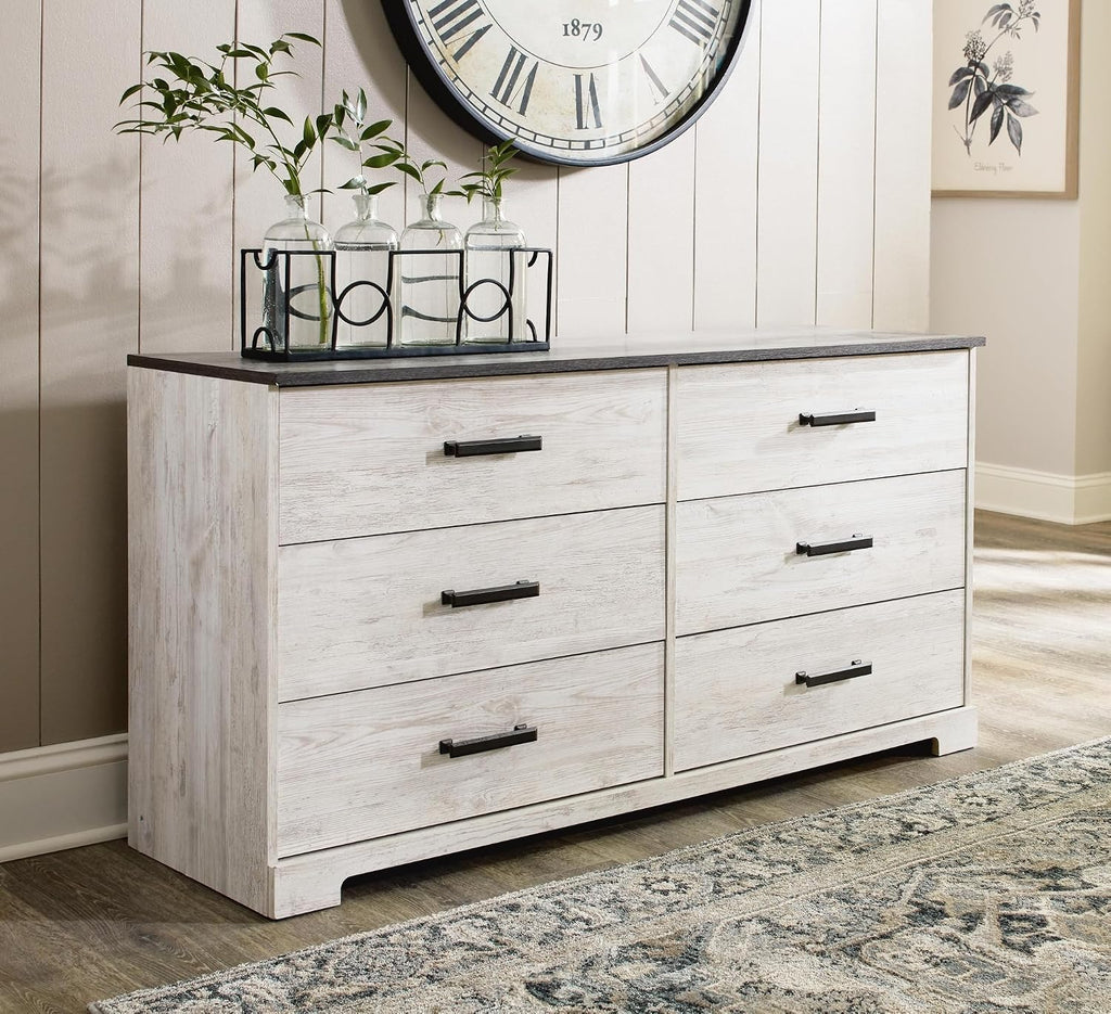 Signature Design by Ashley Shawburn 6 Drawer Dresser, Whitewash & Gray