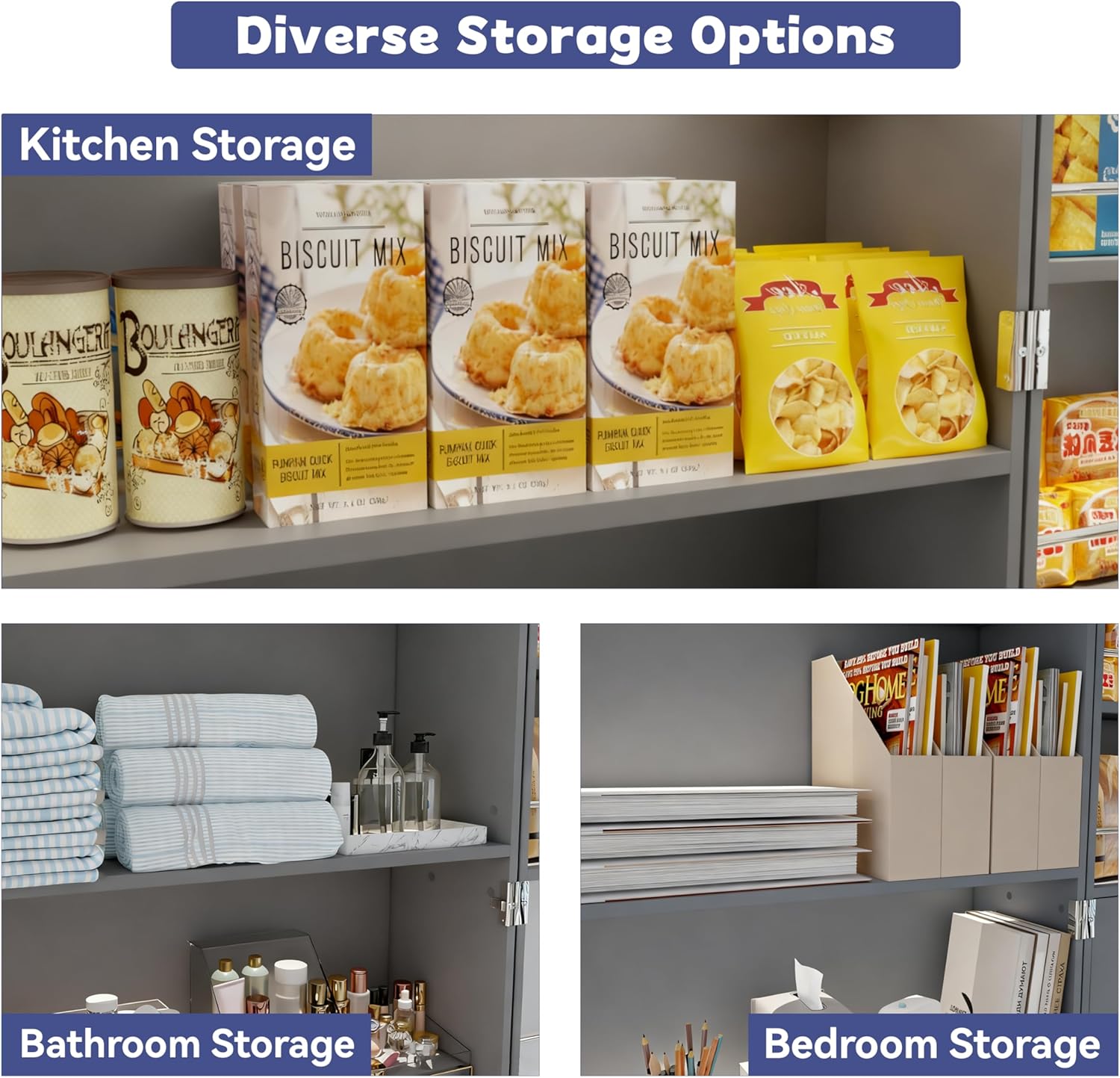 FJTJBSI 72' LED Kitchen Pantry Cabinet with 3 Drawers Farmhouse Tall Storage Cabinet Wood Food Pantry with Barn Doors and Adjustable Shelves Versatile Storage Freestanding Cupboard for Kitchen