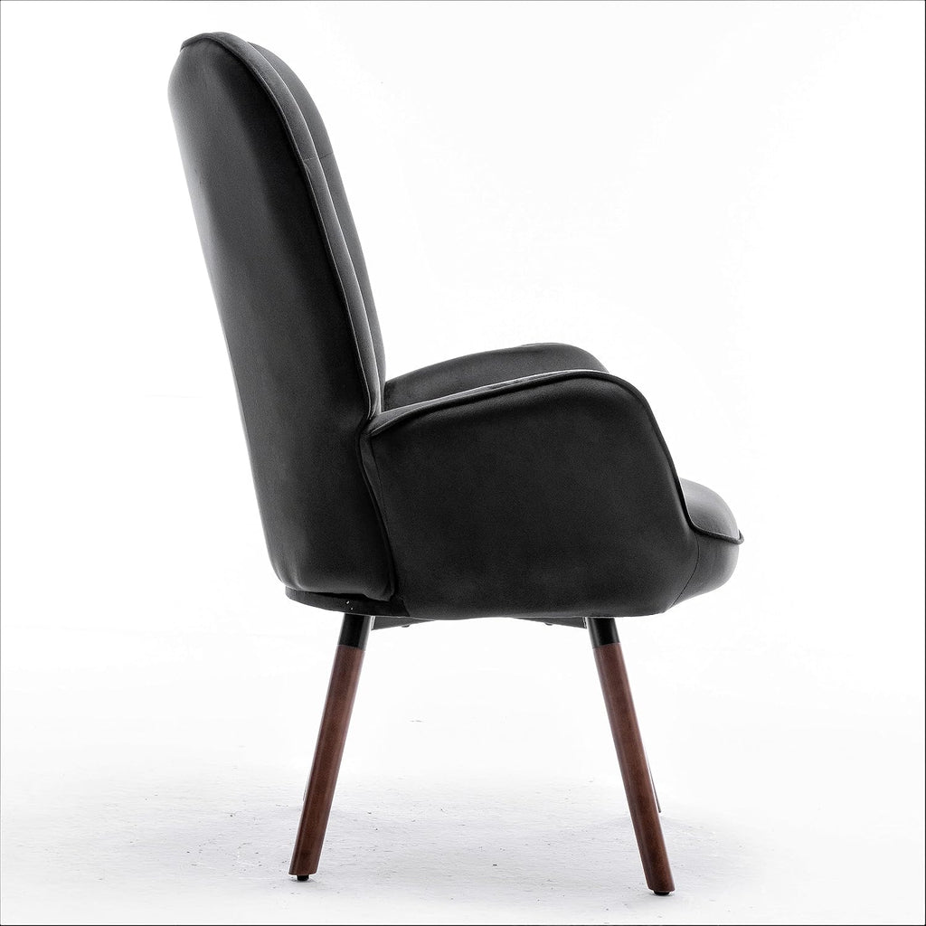 Container Furniture Direct Chic Accent Arm Chairs for Living Room, Bedroom, or Home Office, Button-Tufted Midcentury Armchair with Wingback Design and Splayed Legs, Black