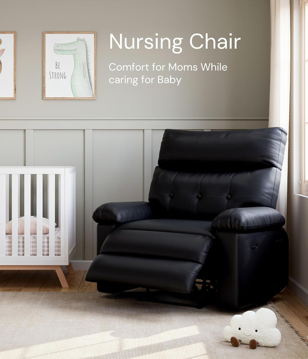 GarveeHome Recliner Chair - PU Leather Recliner for Adults, Manual Lazy Recliner Chair with Overstuffed Comfort Arm and Back for Living Room, Bedroom