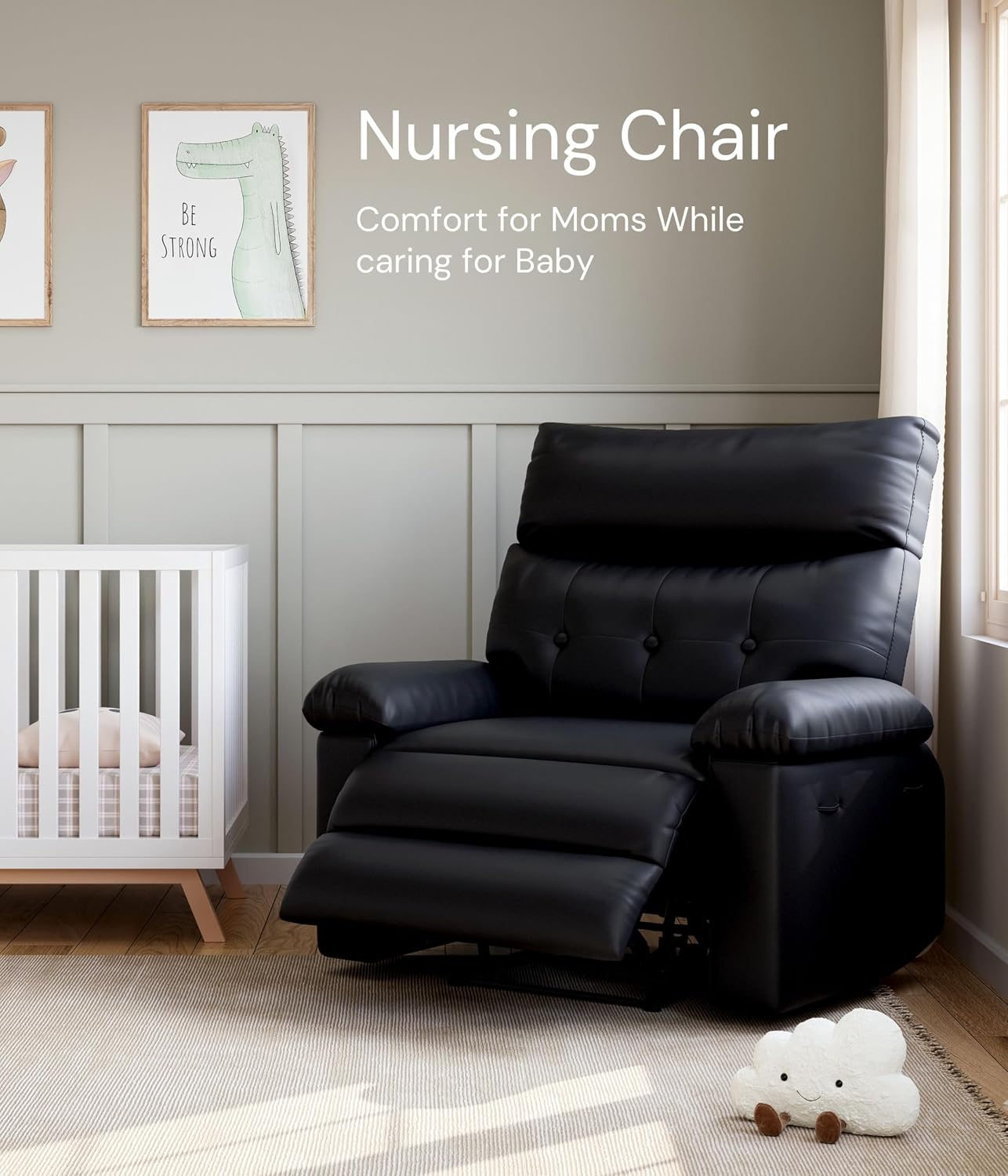 GarveeHome Recliner Chair - PU Leather Recliner for Adults, Manual Lazy Recliner Chair with Overstuffed Comfort Arm and Back for Living Room, Bedroom
