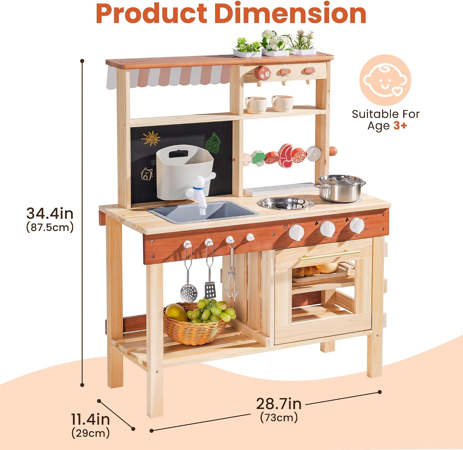 ROBOTIME Kids Mud Kitchen, Wooden Mud Kitchen for Kids Outdoor with Real Water Play Sink, BBQ Grill, Coffee Maker & Planting Station, Large Storage Outdoor Play Kitchen, Kitchen Toys for Ages 3+