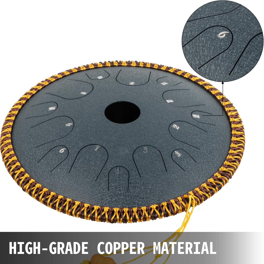 Happybuy Navy Blue Tongue Drum 14 Notes Dish Shape Drum 14 Inches Dia. Manual Percussion Pure Copper Steel Tongues 14 Notes Steel Tongue Handpan Drum with Rope Decoration and Mallets,Bag, Music Book